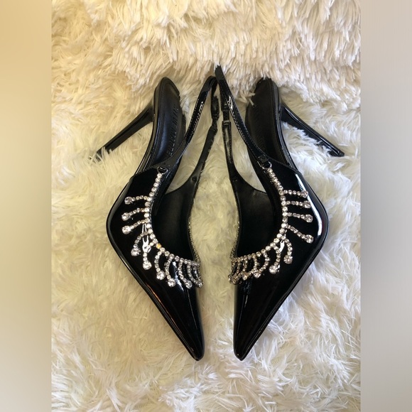 Steve Madden Black Slingback Heels with Rhinestone Detailing - Picture 10 of 16
